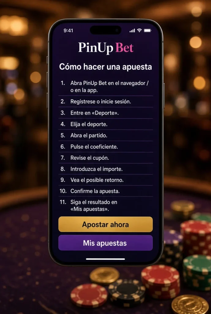 Teléfono con pasos para realizar una apuesta